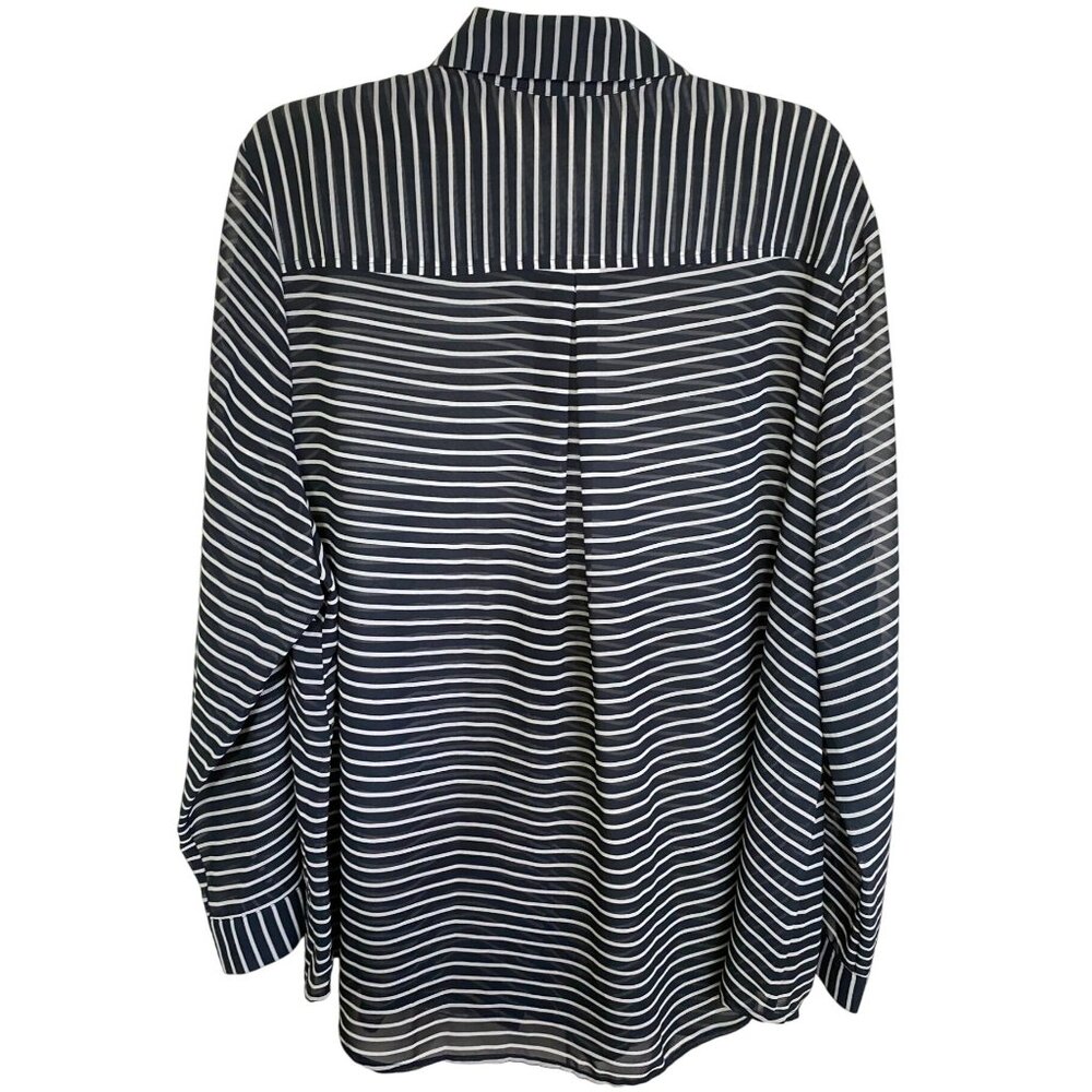 Lane Bryant Womens Navy/White Striped Button-Up Tunic Collared Size 22/24 Sheer - Picture 2 of 11